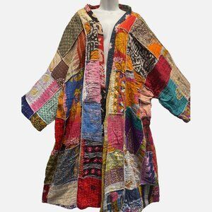 Nw FUNKY STUFF hippy quilted vintage cottn kantha open JACKET COAT TOP DUSTER 6X